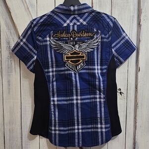 Harley-Davidson Blue Plaid Woman's Snap Button-down Shirt NWT Medium